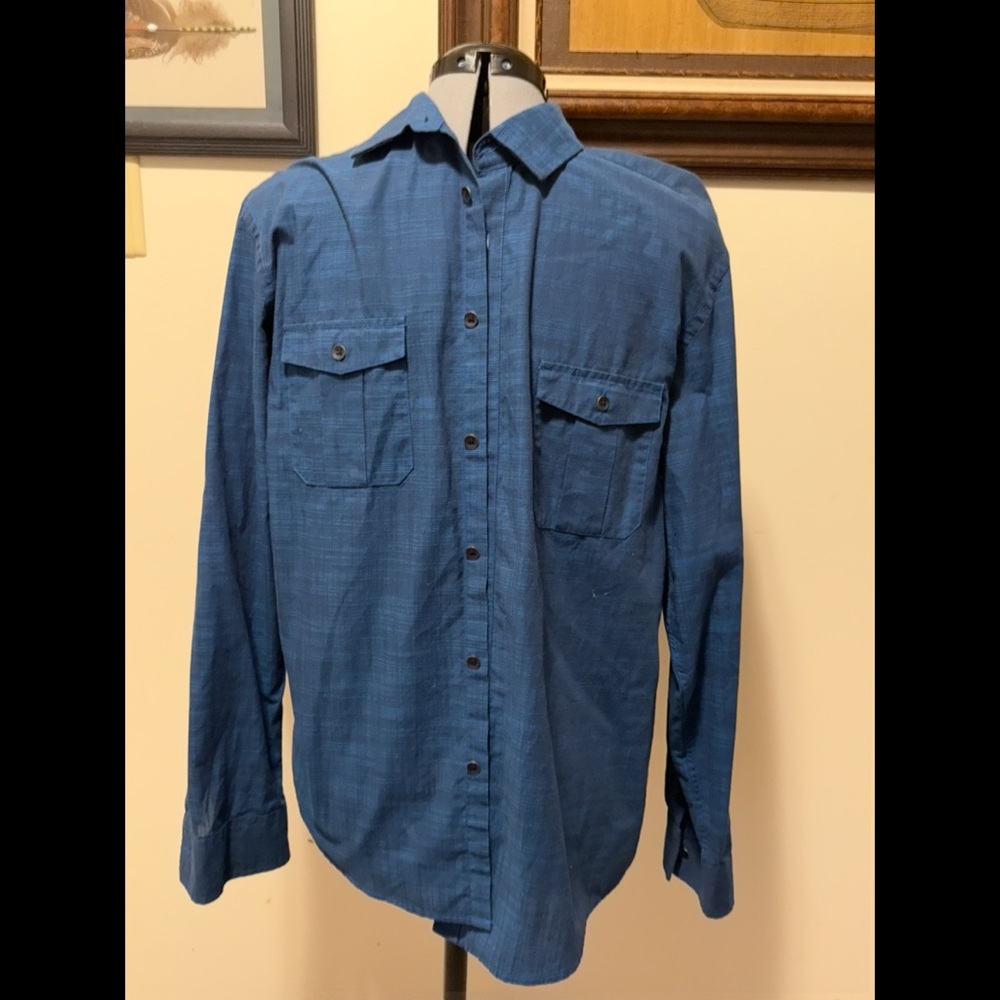 Alfani Blue Casual Button Down Shirt with Long Sleeves